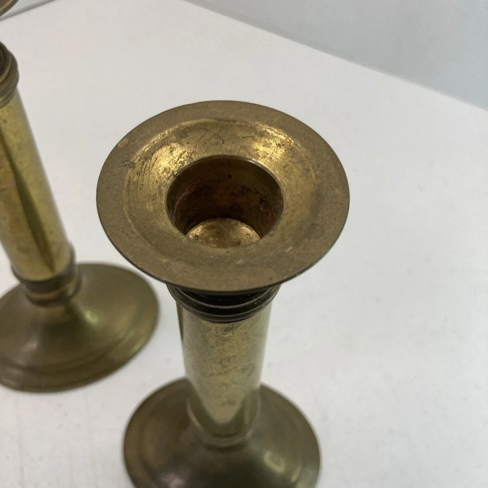 Pair of Vtg MCM Brass Metal Candle Candlestick Holders 7.5